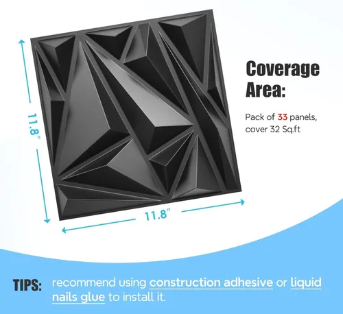 Vista 2 de STICKGOO Paquete de 50 paneles de pared 3D para decoración de pared interior, modernos paneles de pared de diamantes de 12 x 12 pulgadas, paneles