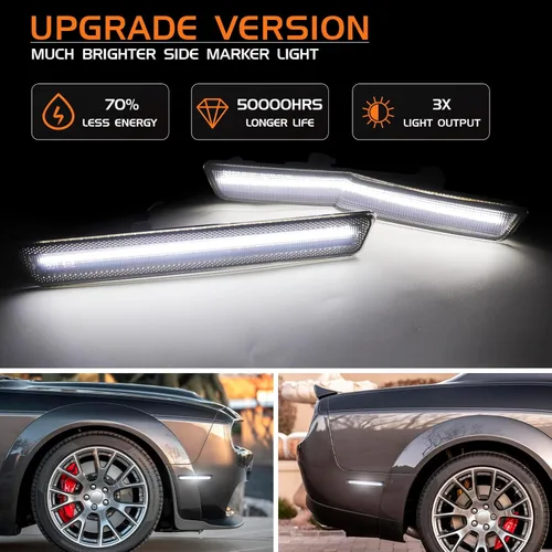 Vista 2 de Luces LED blancas de marcador lateral para Dodge Challenger SRT Hellcat Redeye Widebody 2018 2019 2020 2021 2022, lámpara de estacionamiento