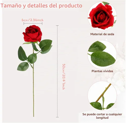 Vista 2 de RetroWavy - 200 rosas artificiales con tallos largos, flores de seda, color Ideal para centros de mesa de boda, despedida de soltera, arreglos