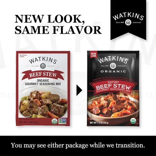 Vista 3 de Watkins Mezcla orgánica de condimentos gourmet, estofado de res, bolsa de 1.5 onzas, 1 unidad