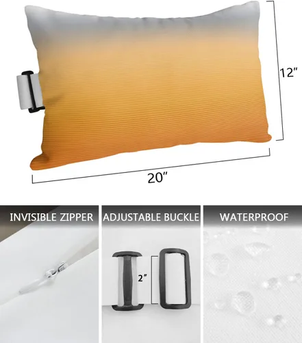 Vista 3 de Paquete de 2 fundas de almohada lumbar de color amarillo y gris degradado, impermeables, para exteriores, diseño de rayas degradadas, arte abstracto