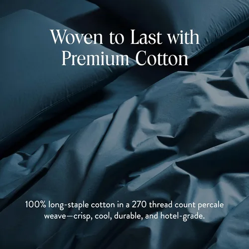 Vista 3 de Brooklinen Funda de edredón de percal de lujo, 100% algodón, fresca, nítida, lazos de esquina extralargos, cierre de botones, suave y transpirable