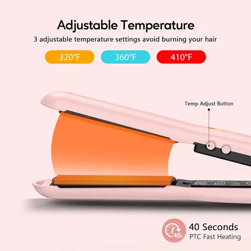 Vista 4 de Terviiix Mini plancha plana para el cabello, temperatura ajustable, tamaño de viaje, placas de cerámica de 1/2 pulgada, doble voltaje, apagado Rosa