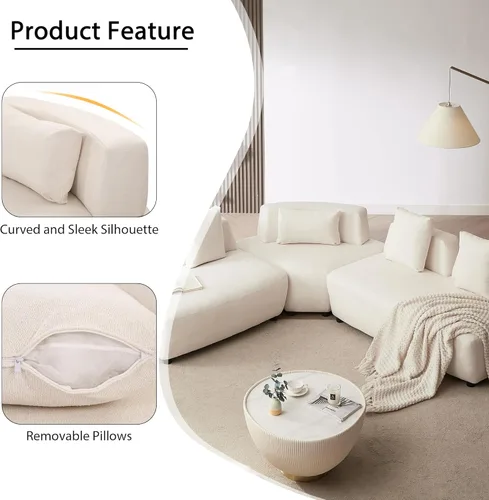 Vista 52 de Sofá modular en forma de L de 100.7 pulgadas con otomana extraíble, modernos sofás de 3 plazas con dos reposabrazos y patas de metal, cómoda tela