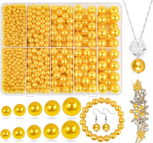 Vista 17 de Perlas de Perla Negra para Hacer Joyas, 1750 piezas de Perla Negra para Manualidades con Agujero de 4 mm 6 mm 8 mm 10 mm 12 mm Perla Espaciadora