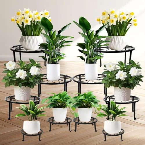 ESRICH Paquete de 10 soportes para plantas, soportes de metal para plantas de interior y exterior, soportes para plantas resistentes para múltiples