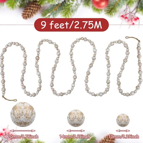 Vista 3 de Ceenna 2 guirnaldas de cuentas de madera de 18 pies para árbol de Navidad, guirnalda de cuentas redondas, decoración de granja para colgar