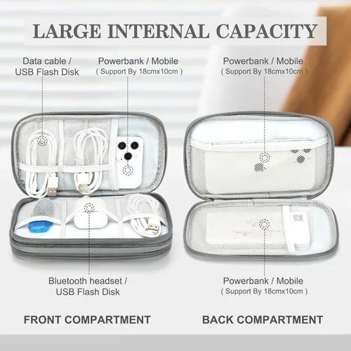 Vista 17 de FYY Organizador para accesorios electrónicos, para viajes, para cables, celular y cargadores, estuche portátil, impermeable, doble capa, bolsa