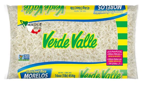 Verde Valle Morelos - Bolsa de arroz blanco de grano largo, 1 libra (1 paquete), arroz mexicano enriquecido de grano largo, alimento básico de