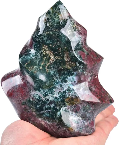 Vista 10 de AMOYSTONE - Gran torre de cristal de cuarzo rosa con forma de llama para sanación, meditación y energía. Decoración de cristal para el hogar