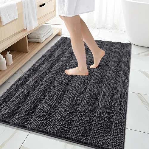Vista 315 de OLANLY Alfombras de Baño Gruesas de 47 x 20 pulgadas, Extra Suaves Absorbentes de Chenilla a Rayas, Respaldo de Goma, Lavables y Secables a Máquina