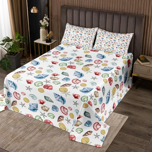 Vista 34 de Erosebridal Juego de colcha náutica costera con anclaje, ropa de cama de playa de verano, tamaño individual, estilo clásico, juego de edredón de 2