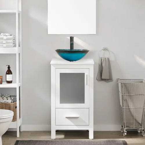 Vista 10 de eclife Armario de tocador de baño moderno de 18 pulgadas con lavabo Redondel negro