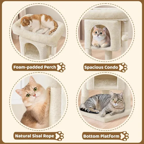Vista 3 de Yaheetech Torre de árbol para gatos de 23.5 pulgadas, condominio para gatos con postes rascadores cubiertos de sisal, muebles de centro de Beige
