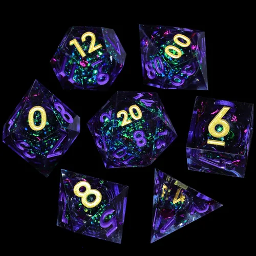 Vista 29 de Mini Planet DND Dados de bordes afilados y poliédricos de Dungeons and Dragons, juego de dados hechos a mano y iridiscentes