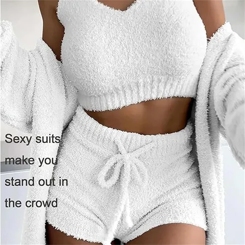 Vista 3 de KDGENG Shecozy - Conjunto de 3 piezas de pijama de punto acogedor para mujer, suave y cómodo, ropa de descanso