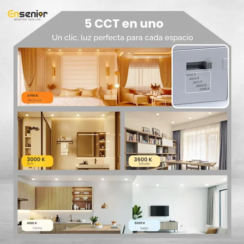 Vista 2 de Ensenior Paquete de 12 Luces LED Empotradas de Techo de 6 Pulgadas, Regulables, 2700K-5000K 5CCT, 1200LM 12W 120V, Downlight Tipo Oblea Sin Caja