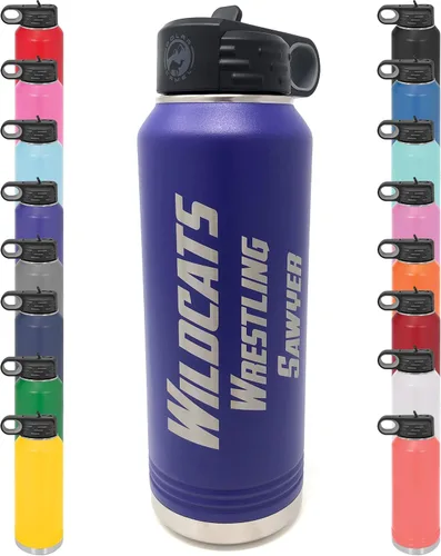 Vista 12 de Botella de agua personalizada con recubrimiento en polvo de 32 onzas, de acero inoxidable con doble pared aislada al vacío, grabado personalizado