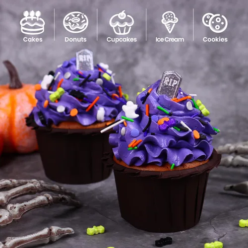 Vista 3 de Gránulos de Halloween para decoración de pasteles de 4.2 onzas, gránulos de Halloween para decoración de cupcakes, helado, dulces, galletas
