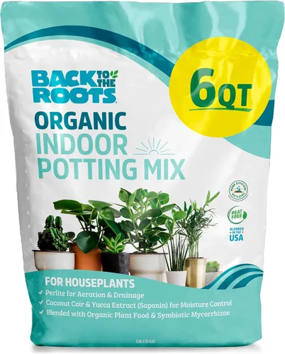 Back to The Roots Mezcla 100% orgánica para macetas de interior (6 cuartos de galón), promueve el crecimiento saludable de las plantas de interior,