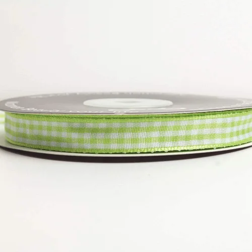 Vista 4 de Rollo de cinta a cuadros a cuadros verde manzana, 25 yardas cada rollo, 100% poliéster (3/8 pulgadas, verde manzana)