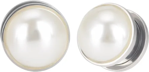 Qmcandy 2 unidades de túneles de oreja de perlas de acero inoxidable, doble acampanada, tapones de tornillo para perforación 2G-58 pulgadas