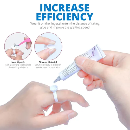 Vista 5 de 300 anillos de pegamento para extensiones de pestañas, anillos desechables para pestañas con forma encantadora, abanico, flores, suministros