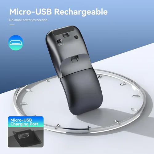 Vista 3 de Ratón de viaje Bluetooth plegable, inalámbrico giratorio, recargable de 2.4 G con receptor USB, compatible con computadora, laptop, portátil, PC
