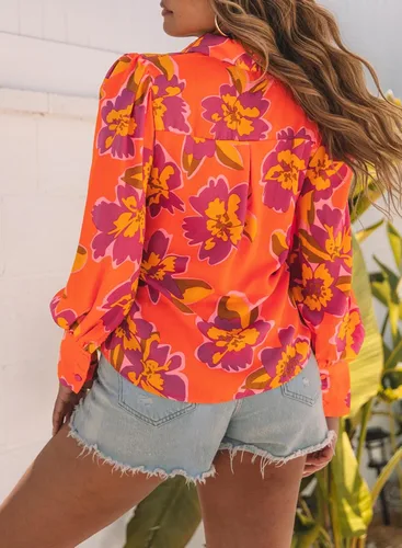 Vista 4 de EVALESS Blusas con botones para mujer, blusas de manga larga con estampado de moda 2024