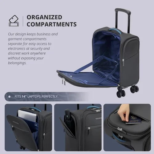 Vista 5 de Verage Carry On Underseat Luggage with Wheels & USB Port, Wheeled Spinner Bag Carry-on Luggages for Airlines, Lightweight Suitcase Men Women, Pilots
