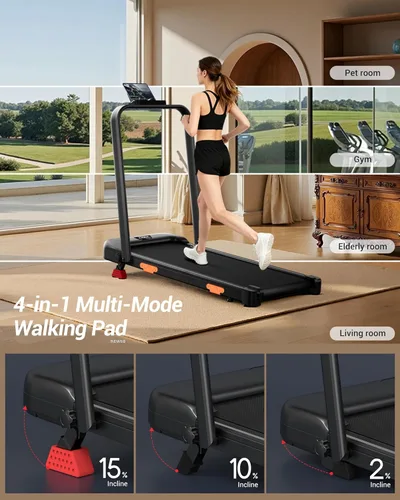 Vista 2 de 3-in-1 Foldable Treadmill with 300 LBS Capacity, 15% Walking Pad Treadmills for Home and Office, 2.5 HP Under Desk Treadmill with Quiet Brushless