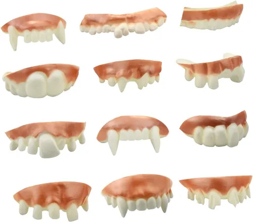 Marrywindix 12 piezas de dientes retorcidos, dientes falsos feos de vampiro, dentadura de vampiro para Halloween, disfraces, fiestas, fotos,