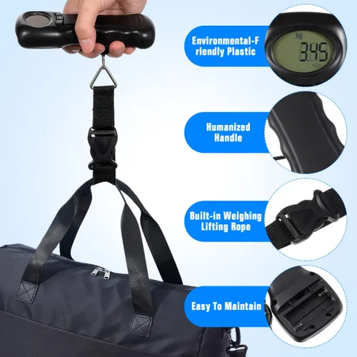 Vista 3 de BESPORTBLE Báscula digital portátil para equipaje con gancho, báscula de peso compacta para maleta de viaje, ligera, pantalla LCD precisa, batería