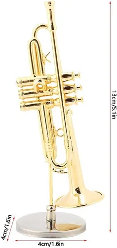 Vista 8 de Réplica de instrumentos musicales en miniatura con soporte para estuche, colección de instrumentos musicales, modelo de trompeta, adornos