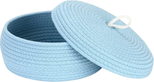 Vista 58 de Sea Team Cesta de almacenamiento redonda de cuerda de algodón con tapa, cesta de almacenamiento tejida con pompones de arcoíris coloridos, maceta