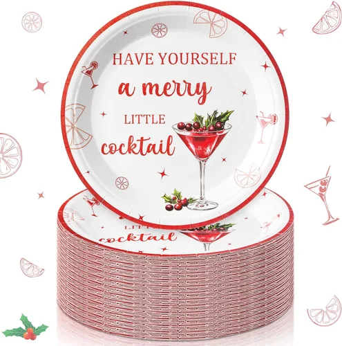 Vista 17 de Shellwei 100 platos de papel de Navidad de 7 pulgadas, platos de fiesta de Navidad a granel desechables para suministros de fiesta de Navidad Como
