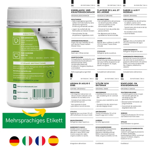 Vista 8 de Caldo concentrado de huesos de ternera, sabor a hierbas de ajo, hecho de ganado australiano alimentado con pasto, lleno de proteínas y colágeno, 35