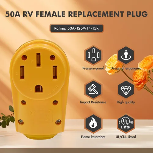 Vista 2 de NEMA 14-50R - Enchufe RV de 50 amperios, enchufe hembra de repuesto resistente de 125/250 V con mango de agarre ergonómico para RV, cámper