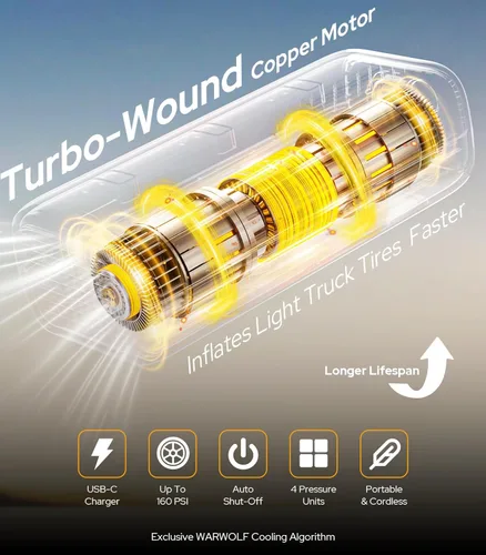 Vista 4 de WARWOLF Inflador de neumáticos de 160 PSI, compresor de aire portátil, bomba de aire para neumáticos de automóvil con medidor de presión, doble