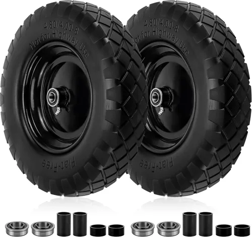 Cenipar Neumático y Rueda Sin Pinchazos de 4.80/4.00-8", Neumáticos Sólidos de Carretilla de 16" con Rodamientos de 5/8" o 3/4", Cubo Centrado de