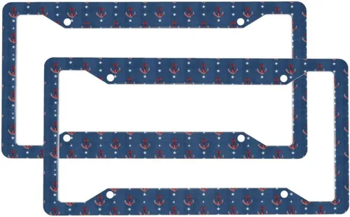 2 Pcs Car License Plate Frames for Women Men - Vintage Nautical Anchor Star Print Aluminum Solid License Plate Cover for Car Accessories for Women