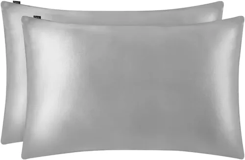 Vista 11 de LILYSILK Juego de 2 fundas de almohada de seda estándar de lujo en ambos lados Real 19 Momme Mulberry Charmeuse Negro Estándar