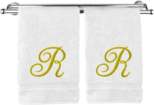 Vista 150 de Script S - Toalla de mano con monograma, regalo personalizado, 16 x 30 pulgadas, juego de 2, toalla bordada dorada, extra absorbente, 100% algodón
