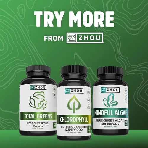 Vista 5 de Zhou Chlorella Tablets - Suplemento de clorella, vitaminas de clorofila, superalimento de algas verdes puras, píldoras súper alimentarias ricas
