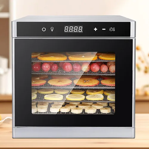 Máquina deshidratadora de alimentos, 6 bandejas de acero inoxidable, secador eléctrico de alimentos de 700 W con temperatura ajustable y Plateado