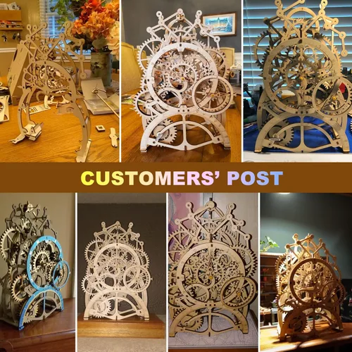 Vista 2 de ROKR 3D Wooden Puzzles DIY Clock Kits for Adults to Build Wood Model Building Kit Unique Birthday Gift Pendulum Clock