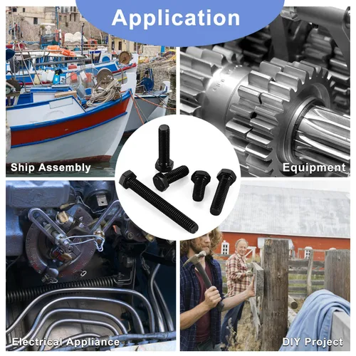 Vista 6 de Pernos de cabeza hexagonal de 1/2-13 x 1, totalmente roscados, perno de acero inoxidable 304 (18-8), acabado negro, cantidad 8