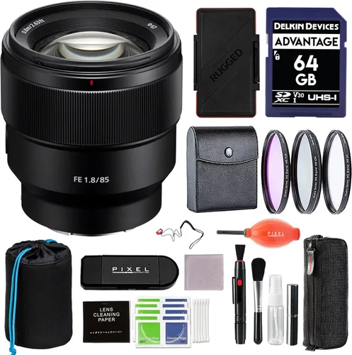 Sony - Paquete de lentes Prime de 3.346 in f/1.8 (SEL85F18) con tarjeta SDXC de 64 GB, bolsa para lentes Tenba, kit de filtro de 3 piezas de 2.638