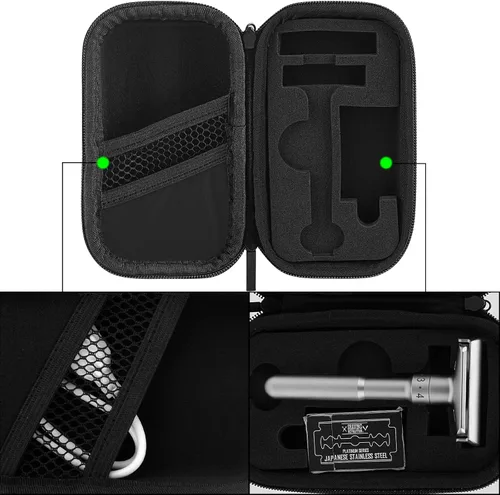 Vista 5 de Linkidea Estuche de viaje duradero para afeitar, caja de almacenamiento para cuchillas de afeitar de mango corto y largo y accesorios, compatible