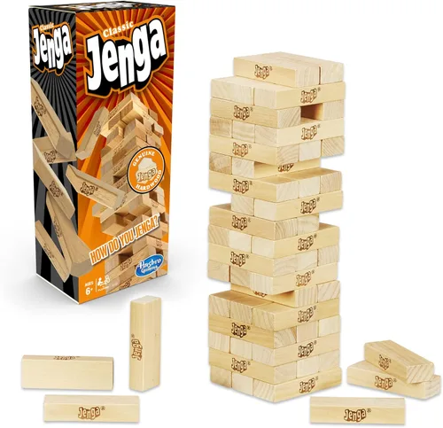 Vista 11 de Hasbro Gaming Jenga Game El juego original de bloques de madera con bloques de madera auténtica Torre apilable A partir de 6 años 1 o más